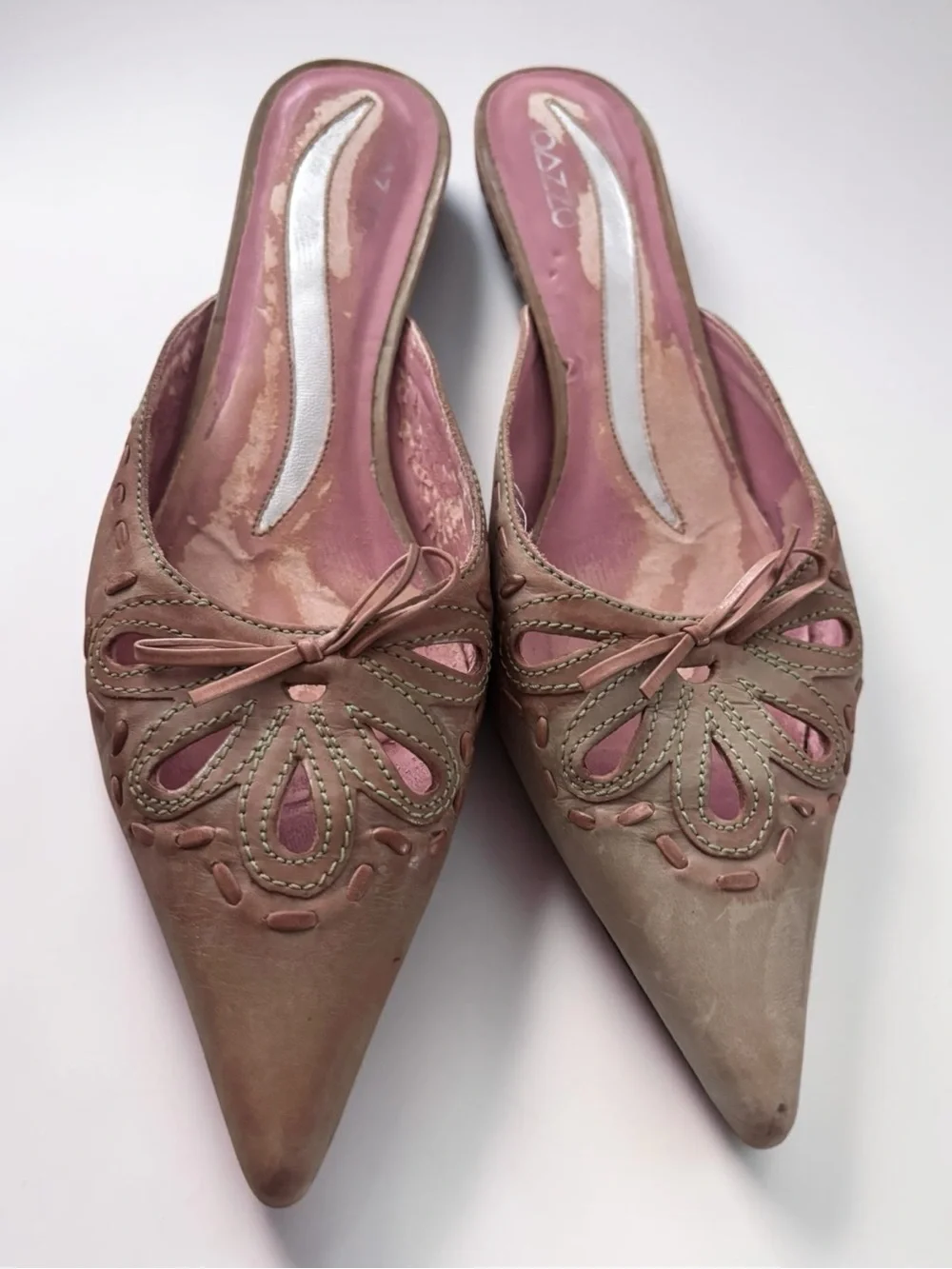 Vintage Y2K Pazzo Heck 2 Leather Pointed Toe Kitten Heel Mules Size 10